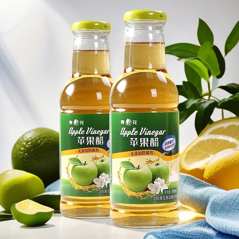 青花苹果醋饮料酿造0添加防腐剂390ml*4瓶开盖即饮