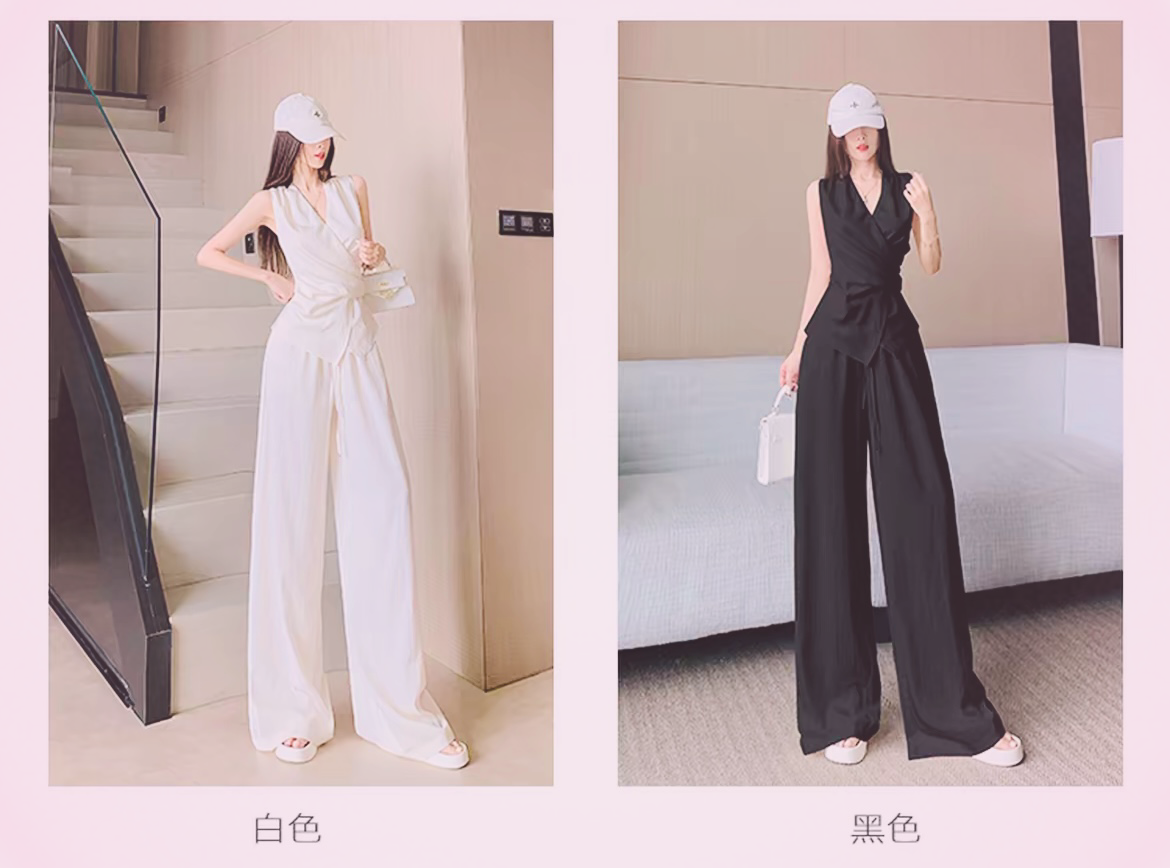 休闲风通勤慵懒风辣妹风时尚套装休闲长裤欧若新中式显瘦气质