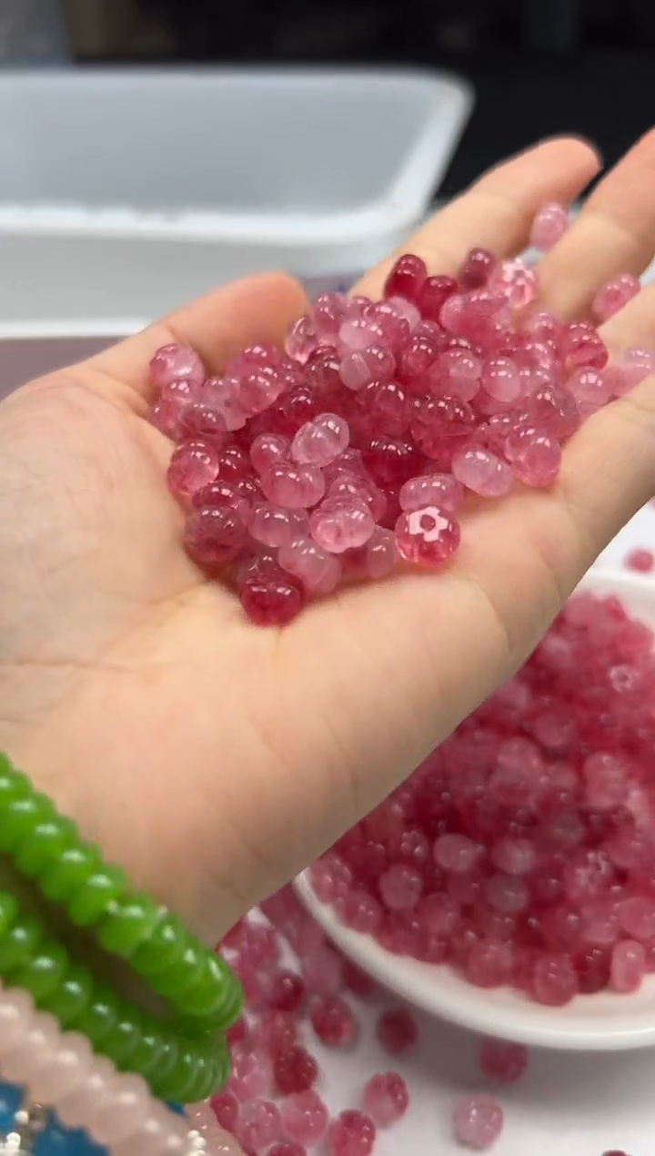 玛瑙/玉髓颈饰未镶嵌w2861桃花玉五瓣花8mm*10颗