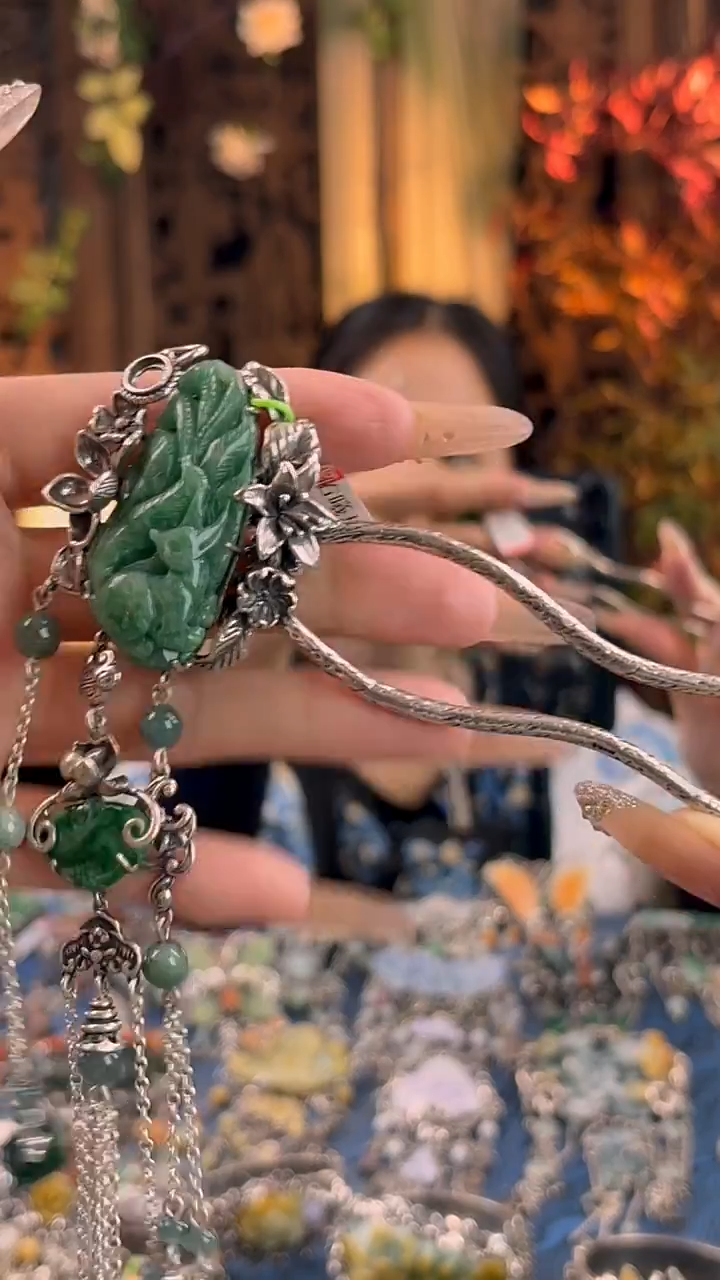 银S925镶嵌挂件翡翠发簪