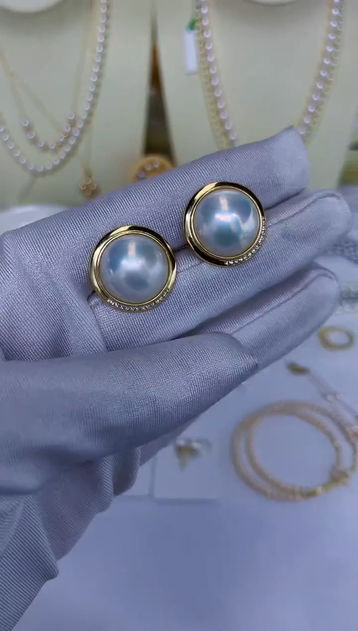 银S925镶嵌DA拼合珍珠（马贝珠）马贝耳钉 X074