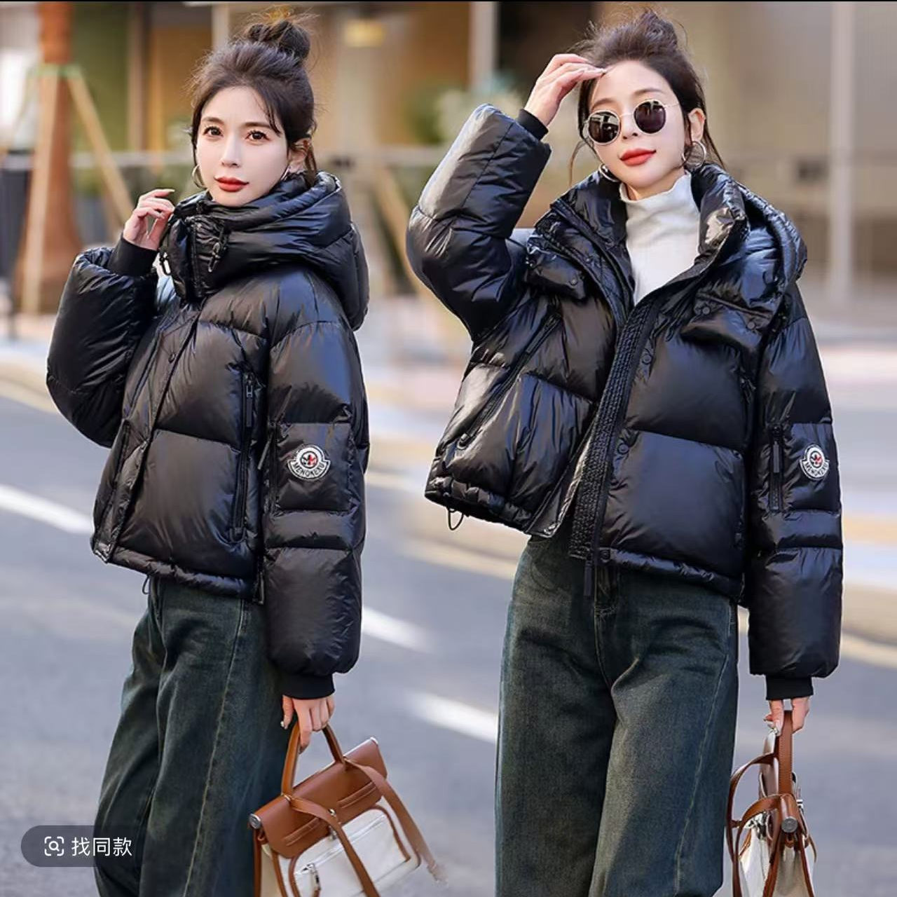 2507免洗亮面白鸭绒羽绒服新款短款小个子加厚面包服外套