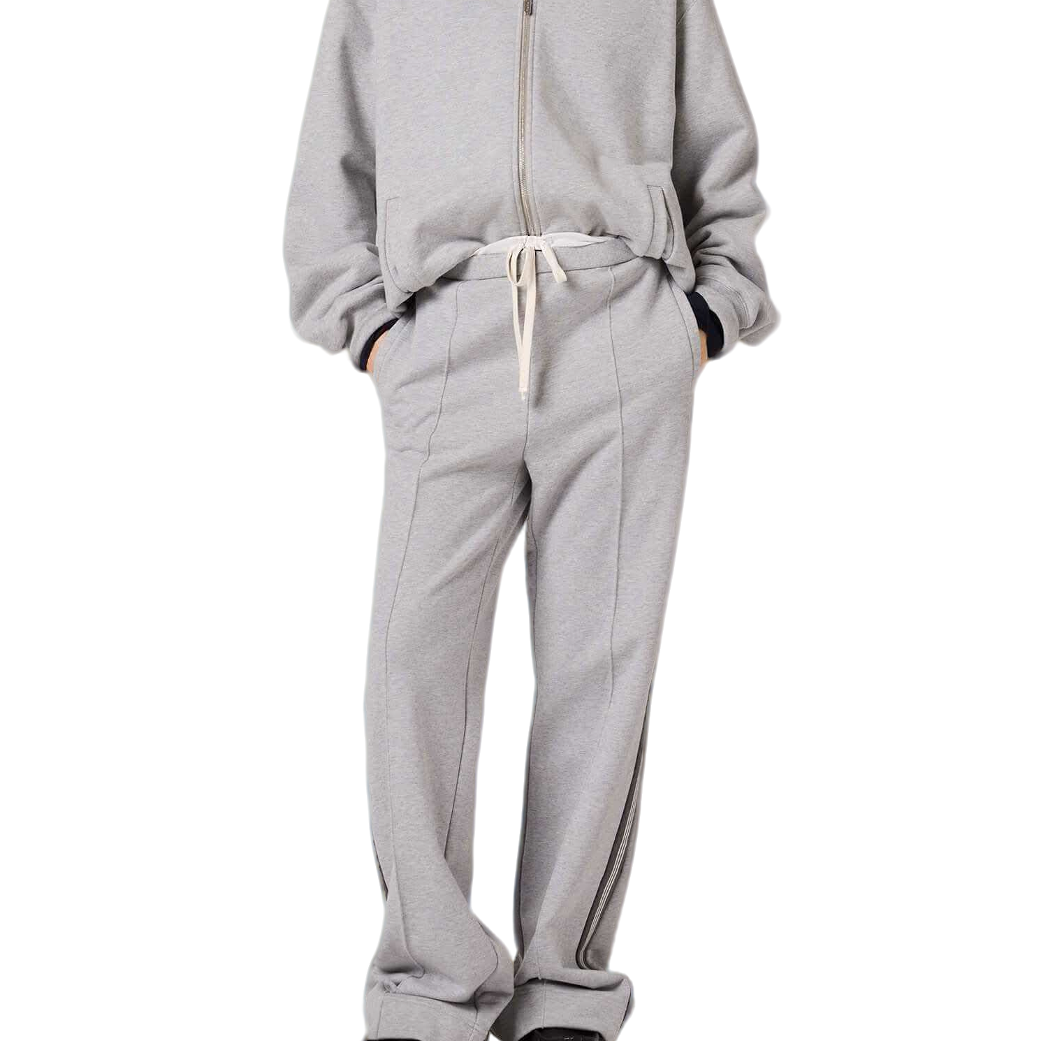 【CHANMITY】25/FW简奢线条浅灰撞边阔腿卫裤02510127