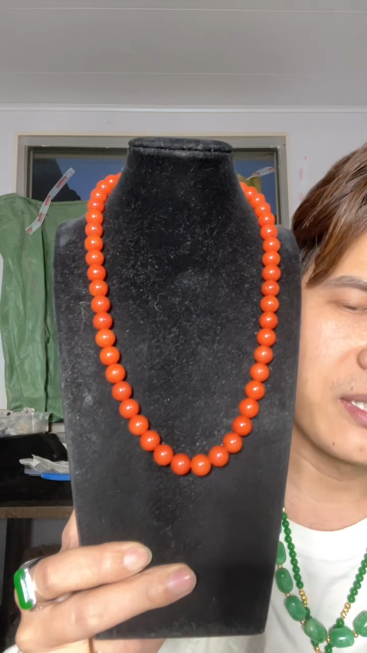 翡翠未镶嵌颈饰【伍氏甄选】缅料10mm红毛衣链