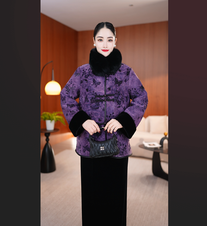 2025冬季新款气质 双面穿外套女 狐狸毛领  皮毛一体