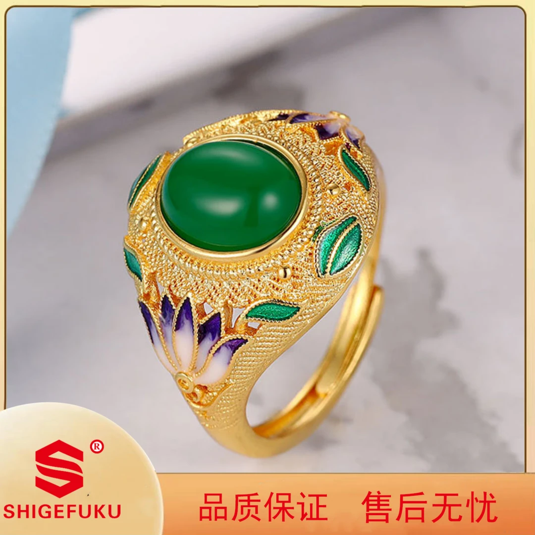 【香港SHIGEFUKU】开口蓝莲花戒指复古国潮珐琅指环