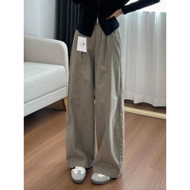 工装百搭外穿休闲裤女高腰显瘦大码秋季新款垂感宽松直筒阔腿裤子