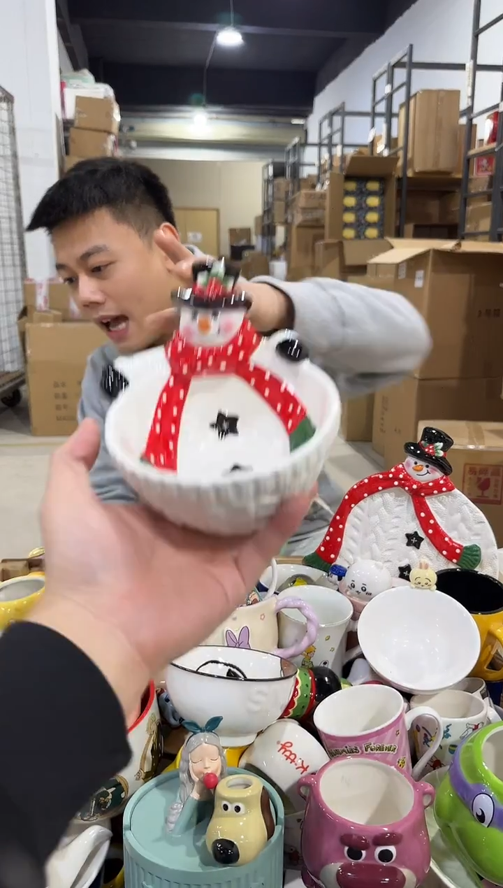 瓷片原盒雪人碗 