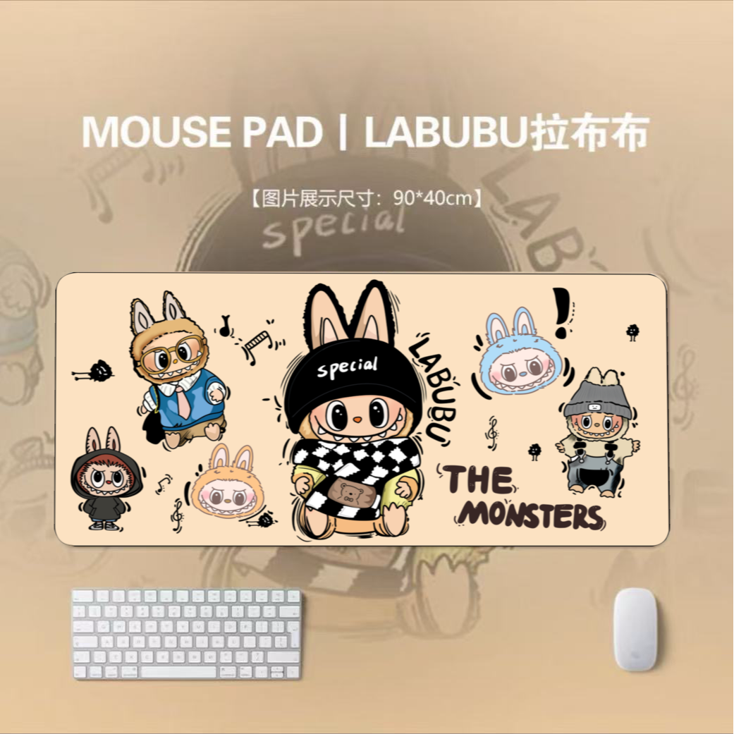 墨以【labubu黑白格围巾】皮革专用可爱卡通电脑桌办公桌面地垫垫子