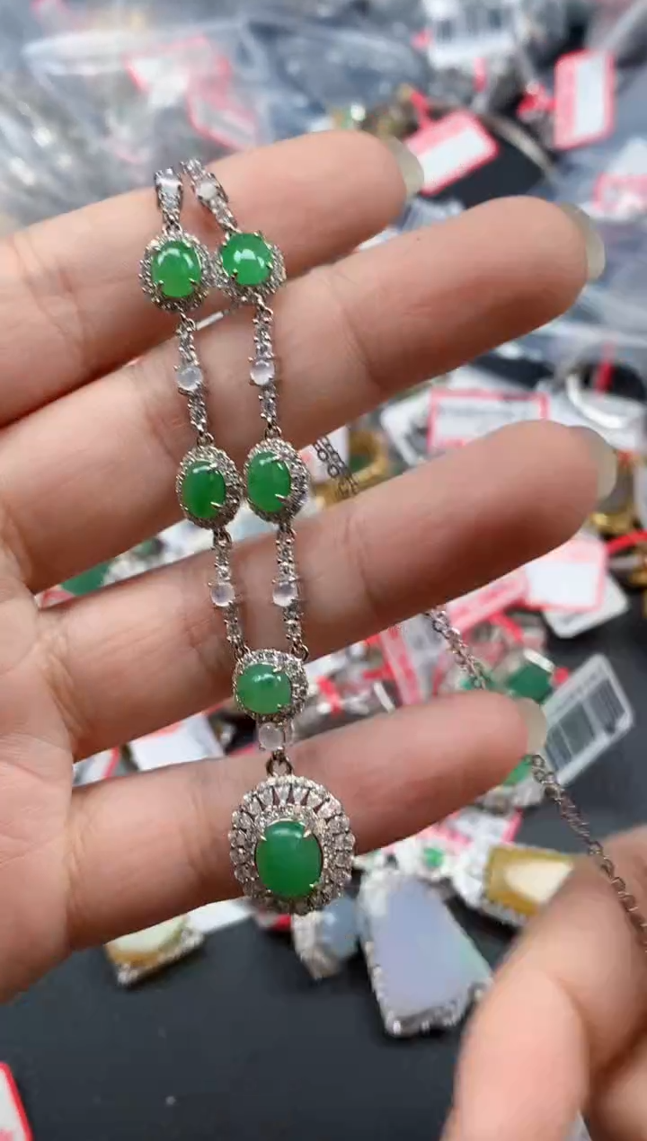 银S925镶嵌戒指翡翠天然A货缅甸翡翠