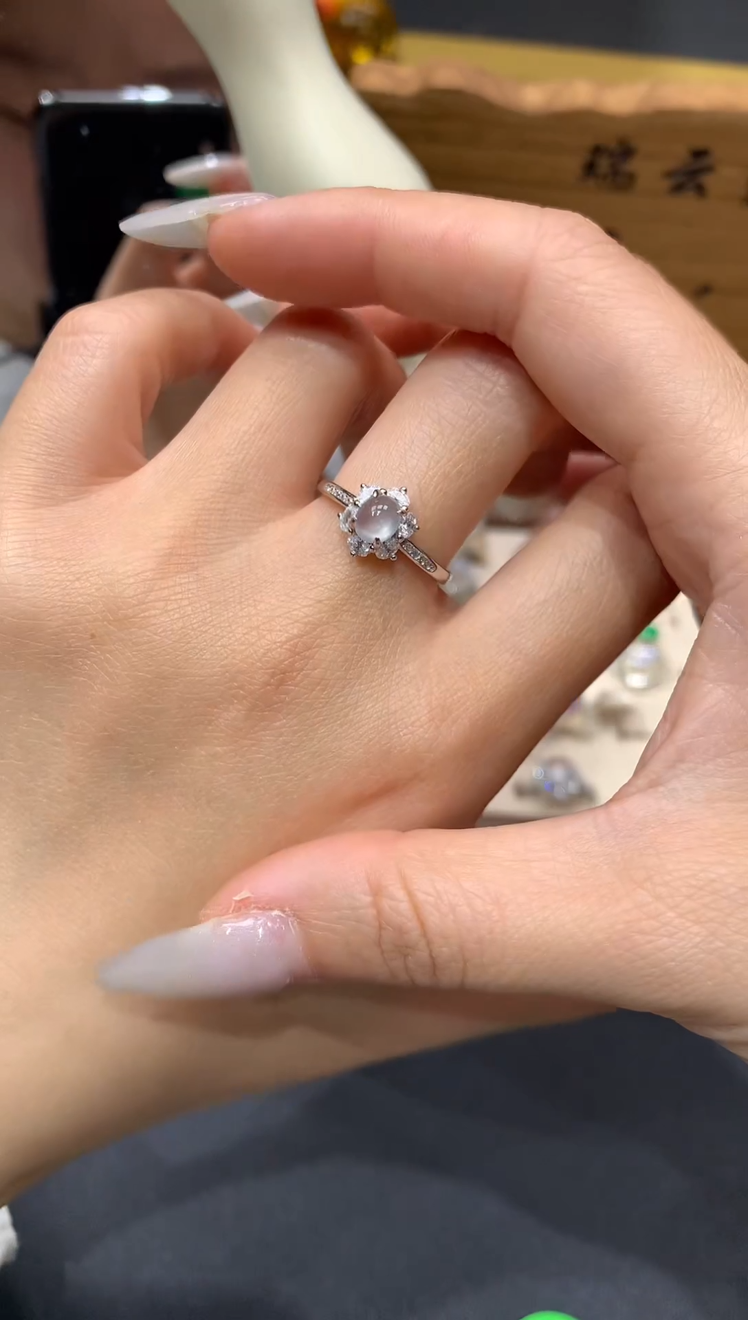 【闪购商品】翡翠戒指银S925镶嵌白冰戒指