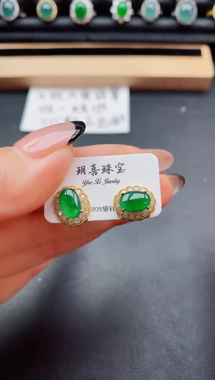 翡翠银S925镶嵌耳饰0805