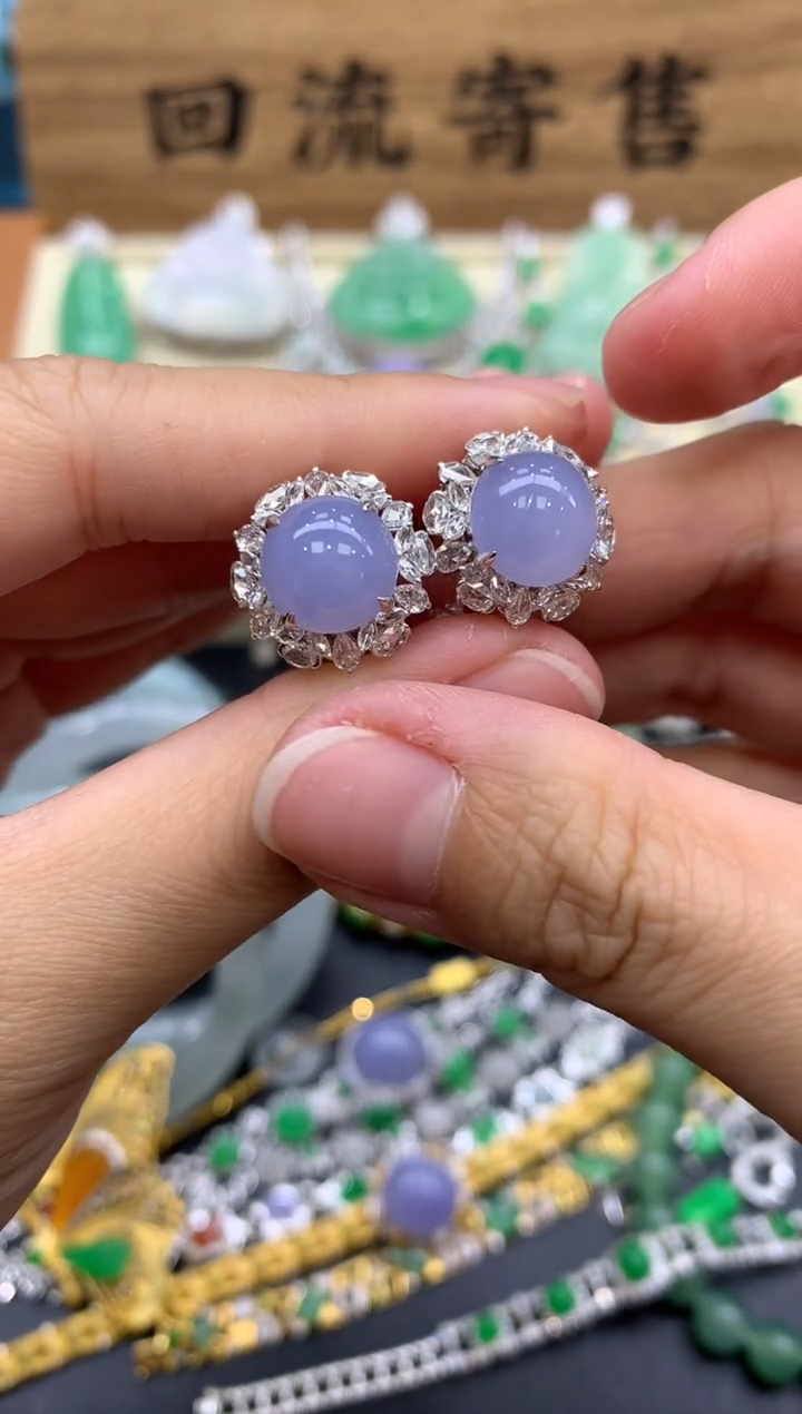 翡翠18K金镶嵌耳饰644-中国好珍宝