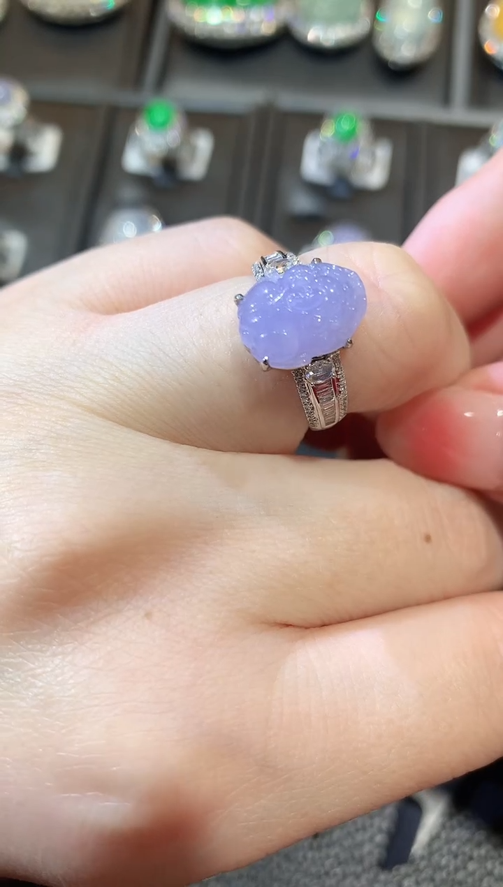 【闪购商品】翡翠戒指18K金镶嵌A30   紫货有一定色差