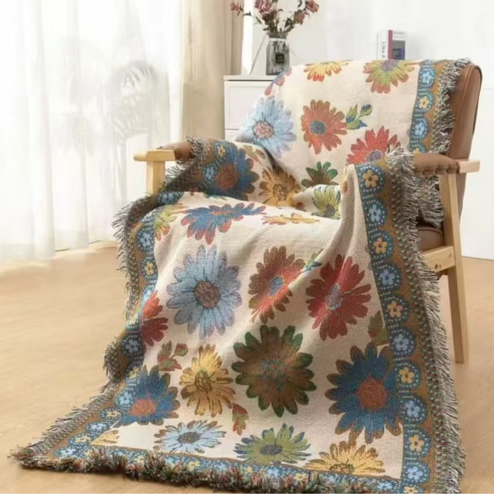 纯棉纱布盖毯沙发巾--七彩花