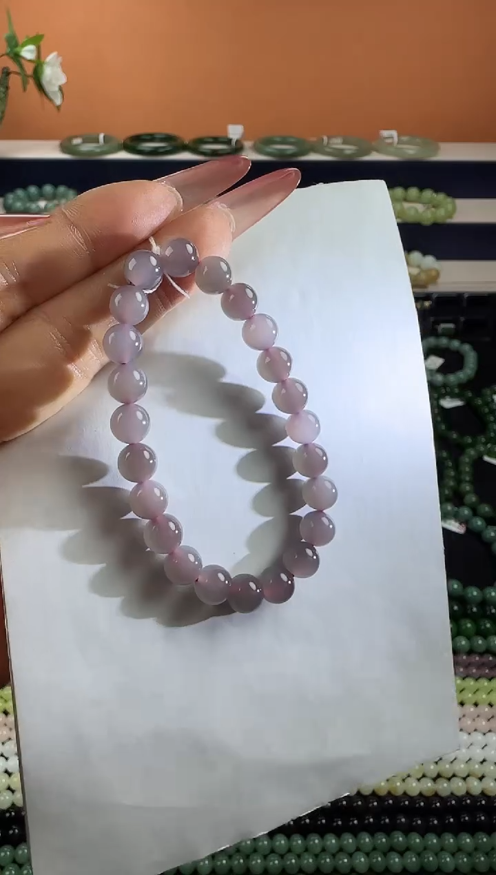 【闪购商品】和田玉手链未镶嵌青海料粉紫卡8单圈手串