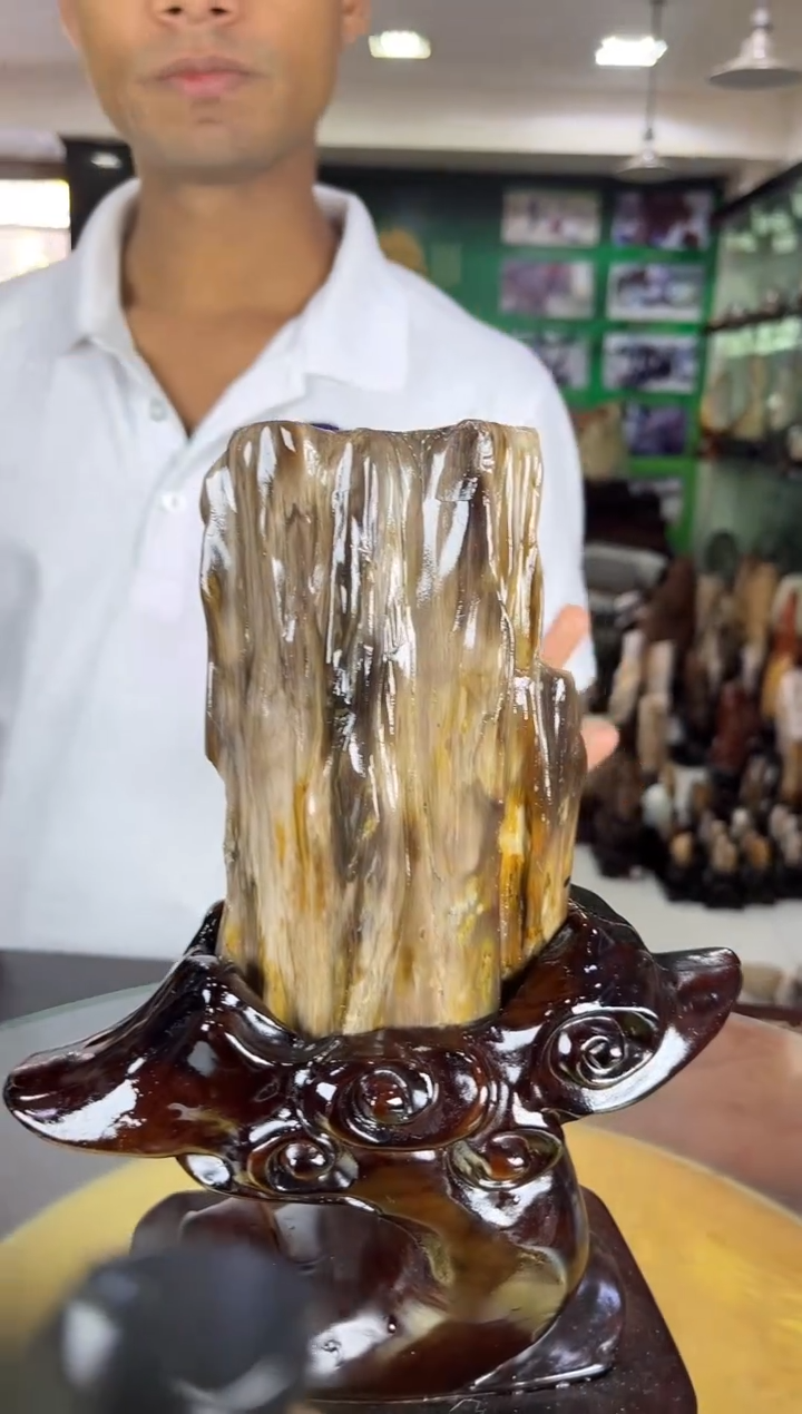 缅甸天然树化玉摆件