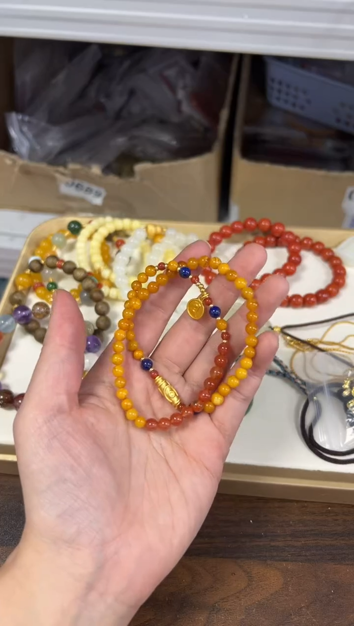 手链蜜蜡未镶嵌回流蜜蜡南红眼珠双圈[0318]