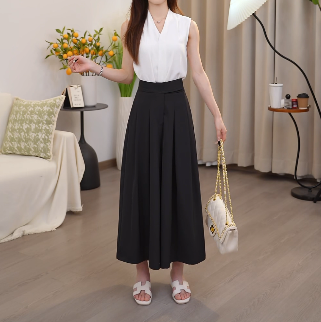 夏季韩版小个子高腰裙裤女宽松显瘦肌理感薄款休闲阔腿裤子