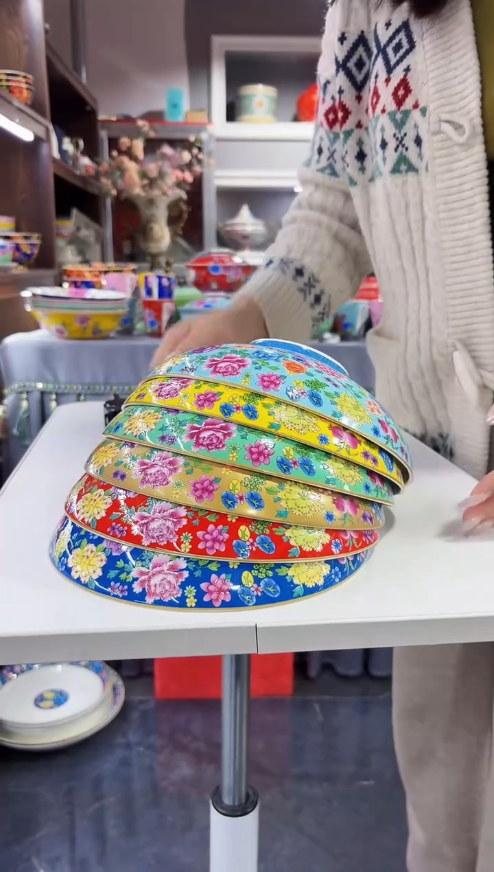 珐琅8.5英寸元宝盘6个景德镇混色