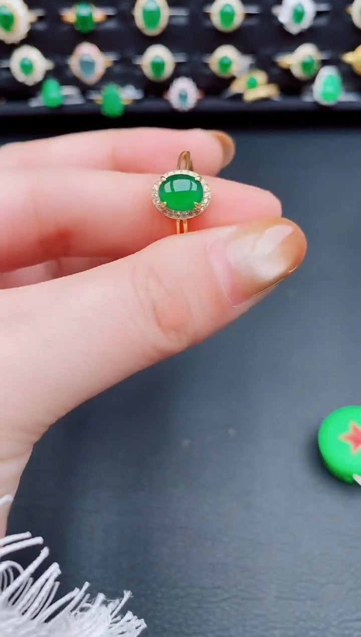 【闪购商品】翡翠戒指银S925镶嵌天然a货翡翠42