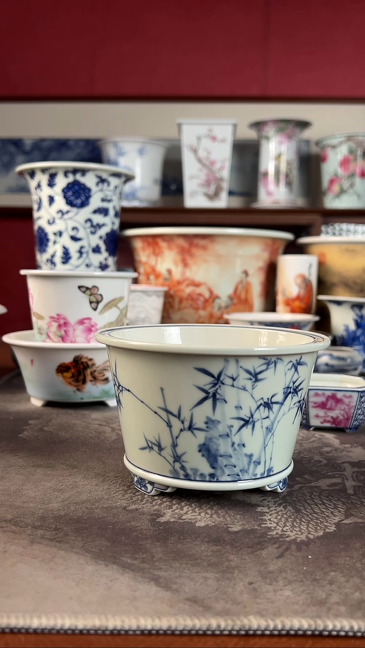 【闪购商品】釉下青花竹子手绘盆釉下青花竹子手绘盆