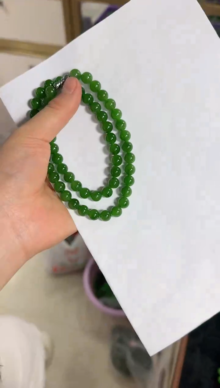 【闪购商品】和田玉（碧玉）未镶嵌颈饰8m冰阳绿无黑点