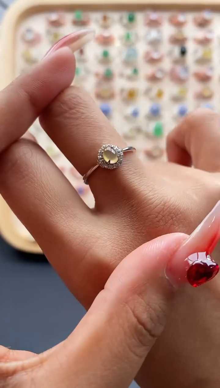 【闪购商品】翡翠戒指银S925镶嵌缅甸天然A货翡翠111 2+6