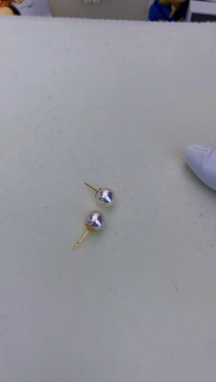 18K金镶嵌海水珍珠饰品8-8.5素钉定制