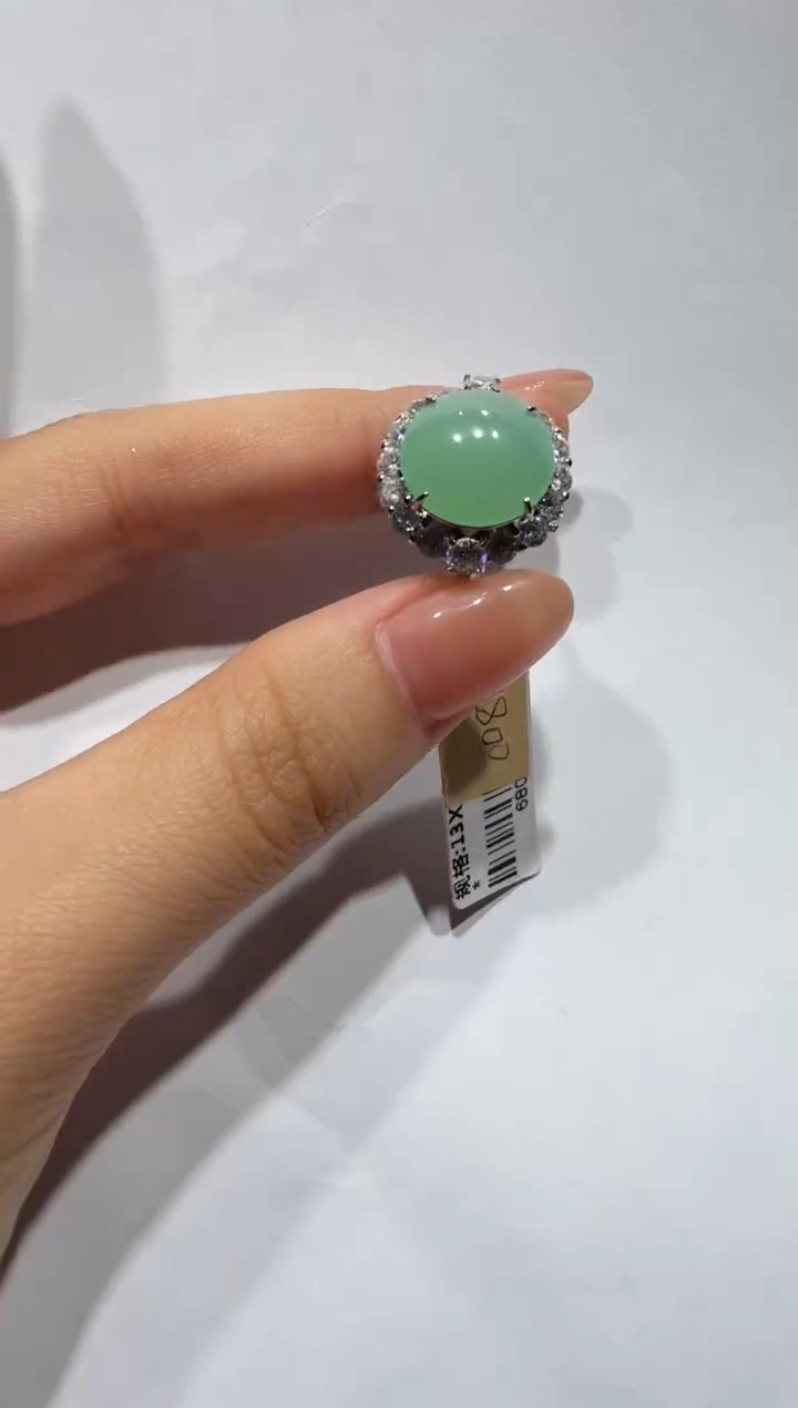 银S925镶嵌戒指翡翠缅甸A货翡翠戒指