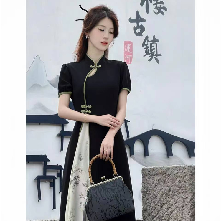 （现货）大码精致禅意拼接女夏装新中式新款复古国风绝美裙子1493