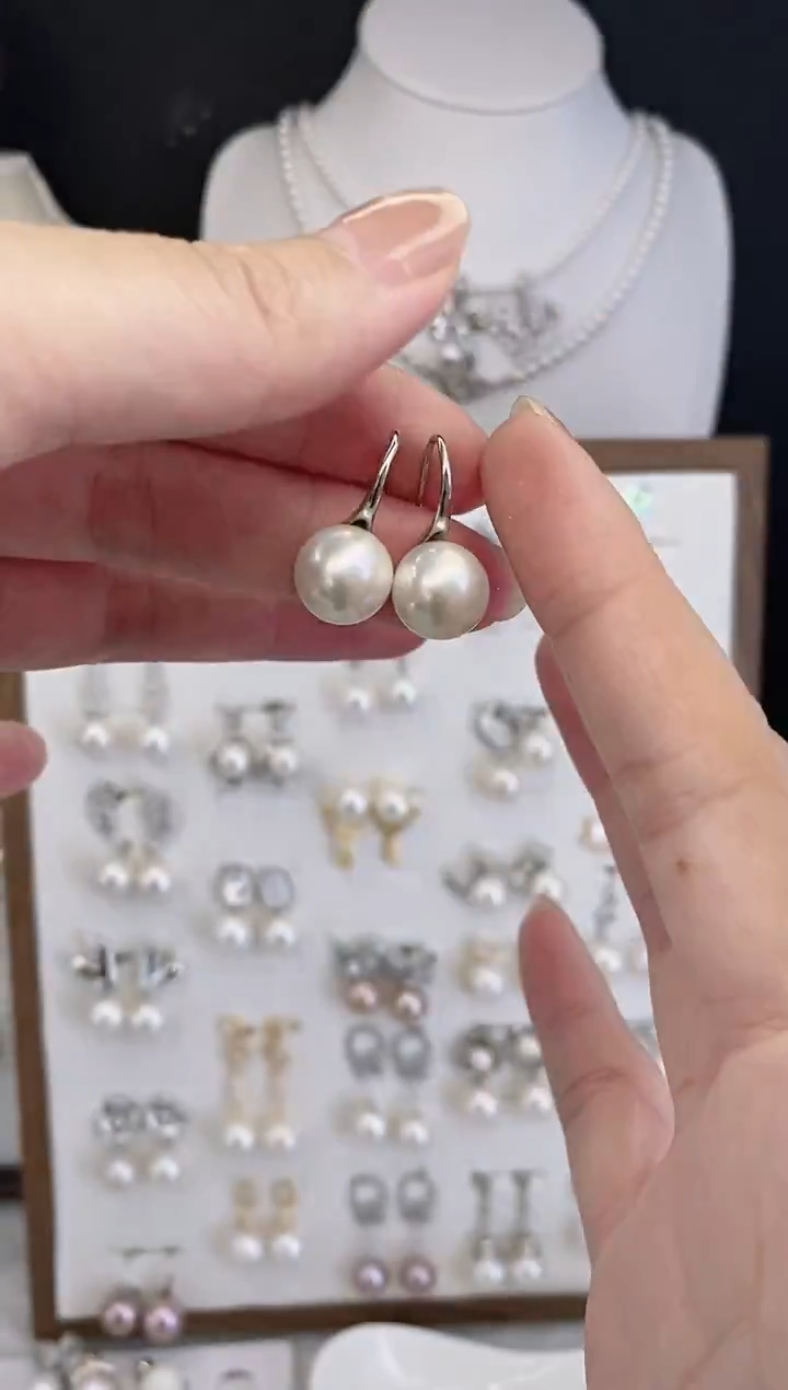银S925镶嵌耳饰淡水珍珠65圆珠默认微瑕11.3mm