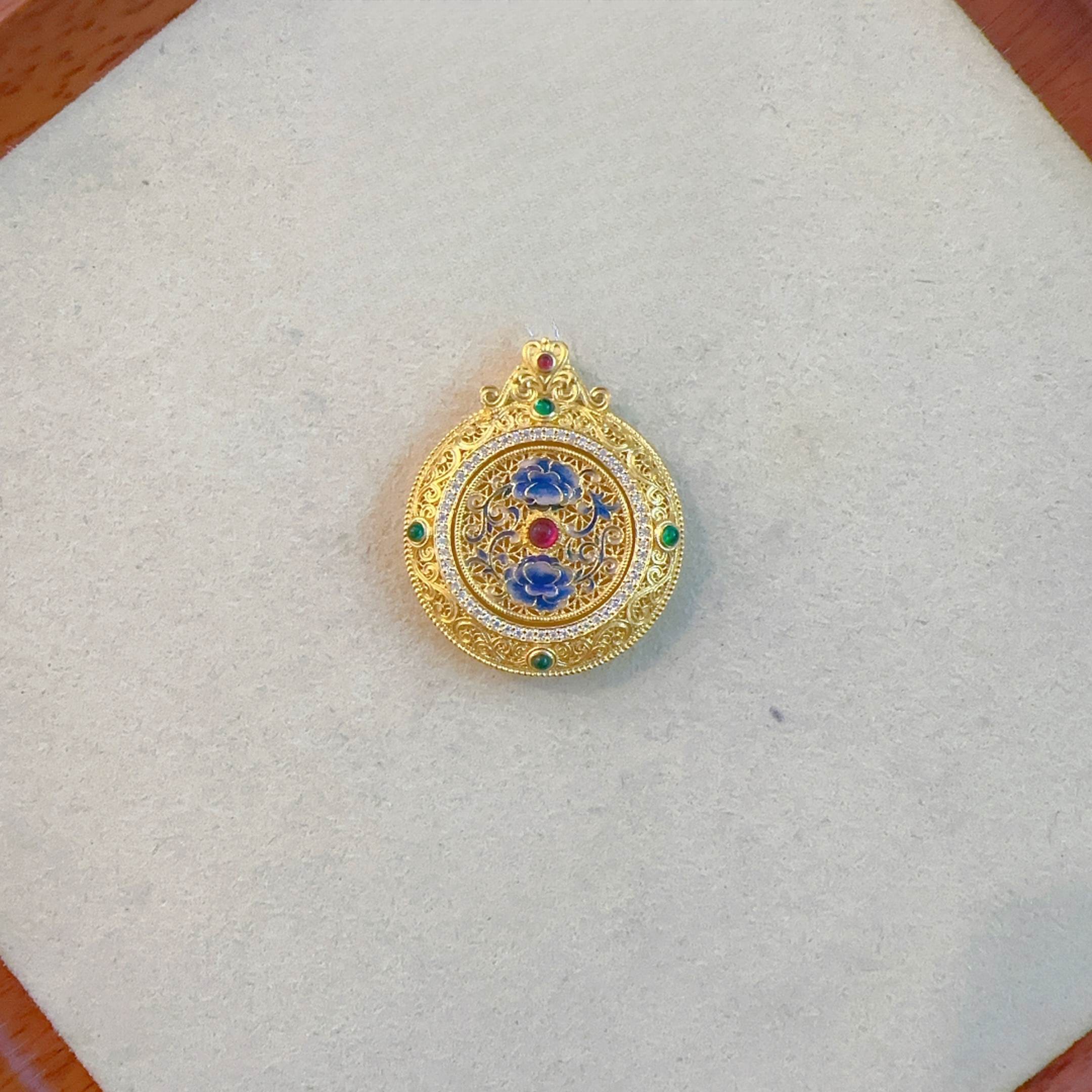 足金999/古法珐琅镶嵌/青花瓷罗盘/点购买选金重/按克计费/不含链