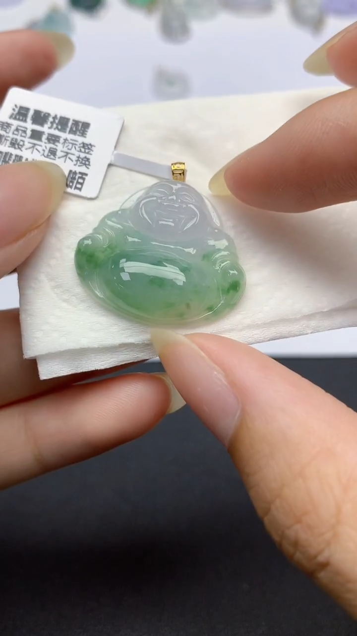 颈饰18K金镶嵌翡翠天然缅甸a货翡翠百元以上9元证书费自理