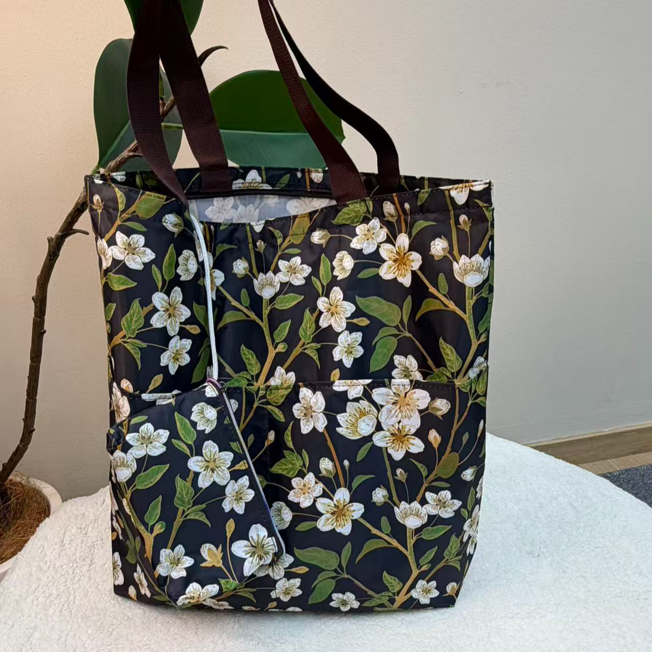 45x40cm 便携时尚折叠收纳多口袋拉链防泼水购物收纳 维多利小花