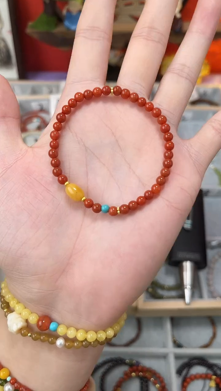 【闪购商品】南红玛瑙手串未镶嵌0.4南红单圈蜜蜡QF-A222