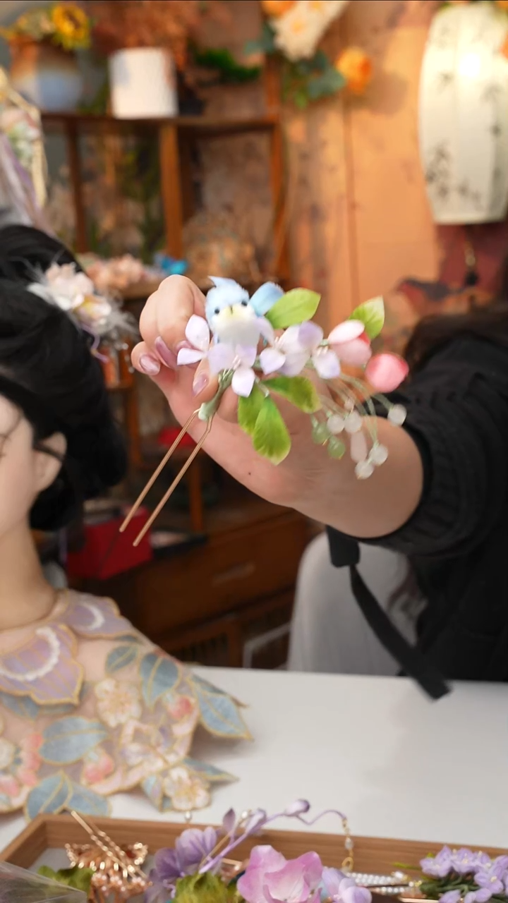 铜合金无宛**辰锦簪阁非遗绒花