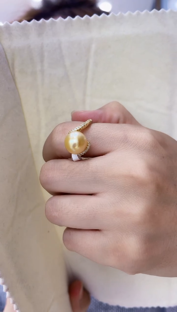 【闪购商品】海水珍珠戒圈银S925镶嵌金珠 戒指
