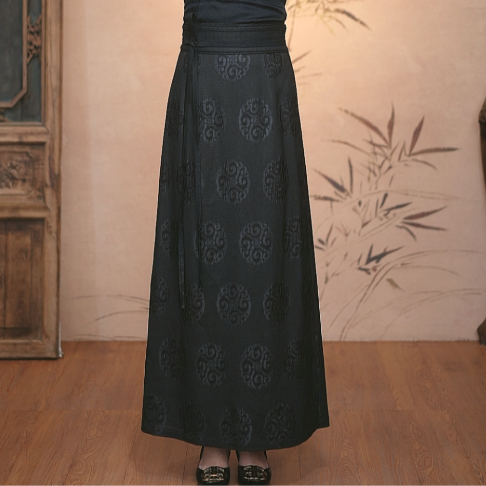 【二十四慢】桑蚕丝八经绞罗卷草团花纹香云纱女士裹裙一片裙时尚