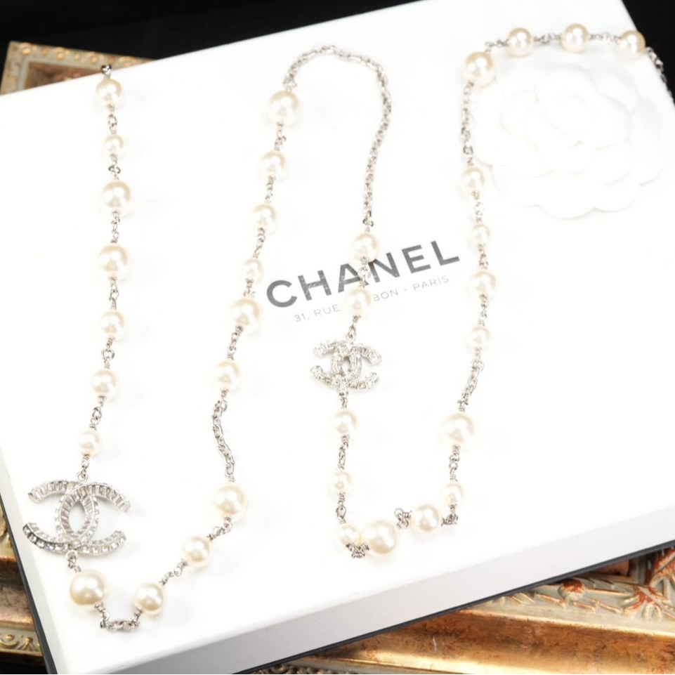 95新 Chanel/香奈儿 中古柚礼/香奈儿满钻珍珠项链xp