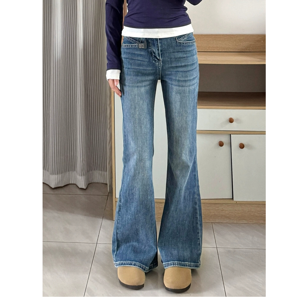 蓝色弹力高腰显瘦微喇遮肉显瘦牛仔裤女2025年秋季新款马蹄裤