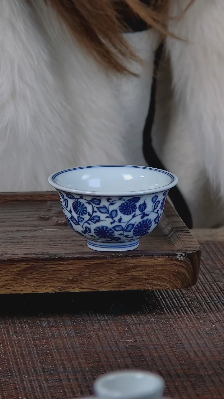 【闪购商品】折葵非器手工手绘缠枝压手杯双花