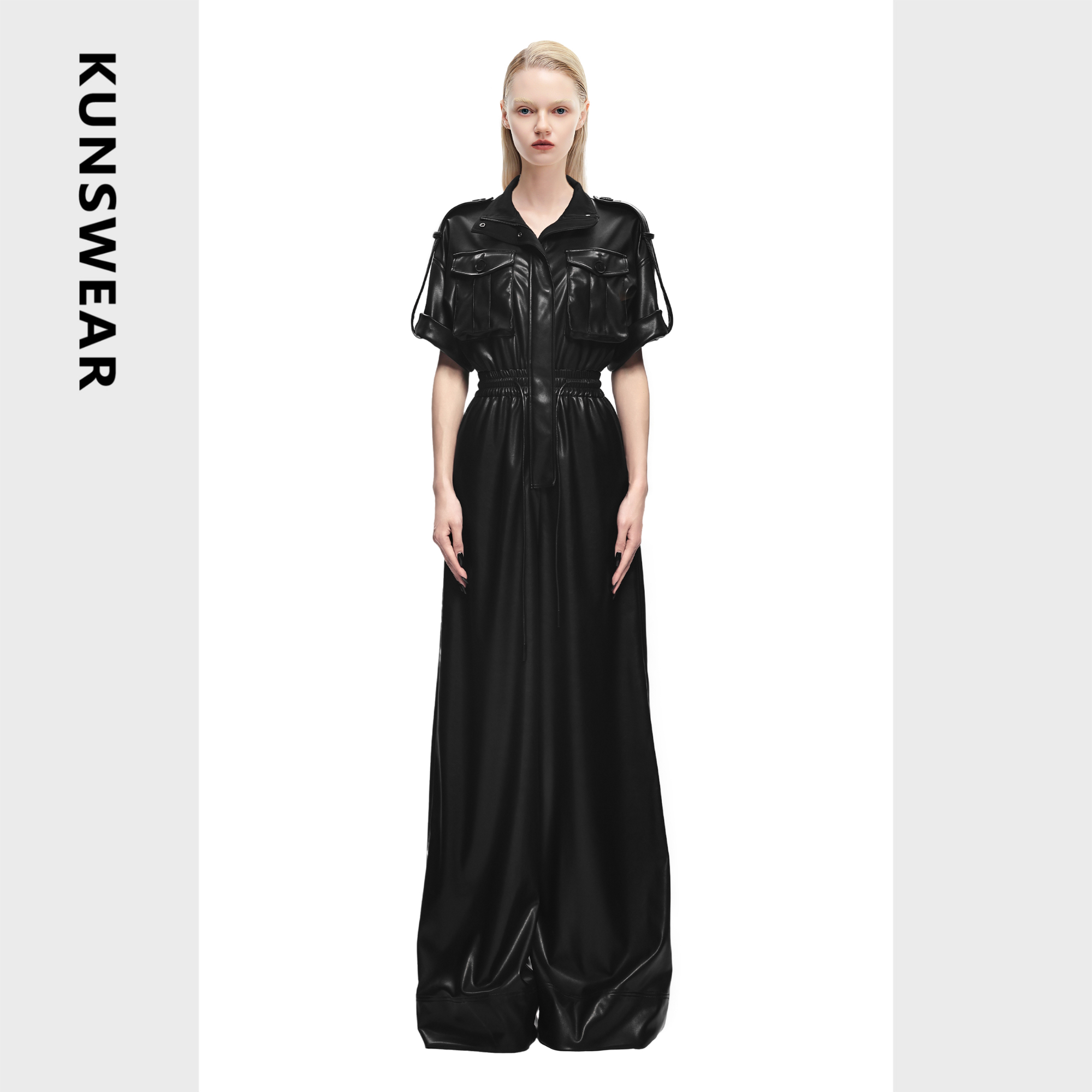 KUNSWEAR/琨丝薇尔25FA 设计感复古收腰工装短袖连体裤 836018020