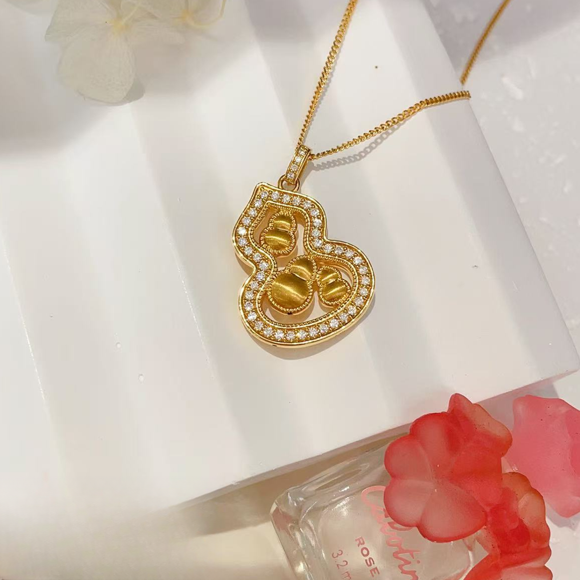 【菲菲】爱一足金999黄金 点钻葫芦吊坠轻奢时尚饰品首饰素款百搭