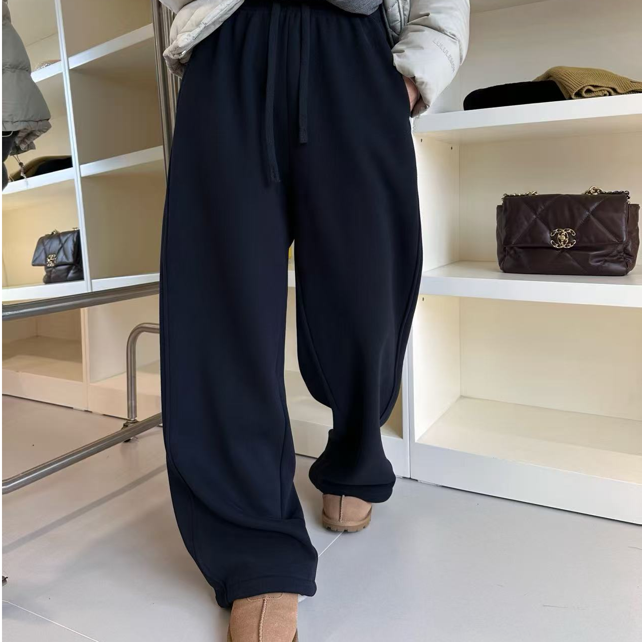 25103定制款加厚休闲宽松松紧腰懒人抽绳直筒休闲卫裤