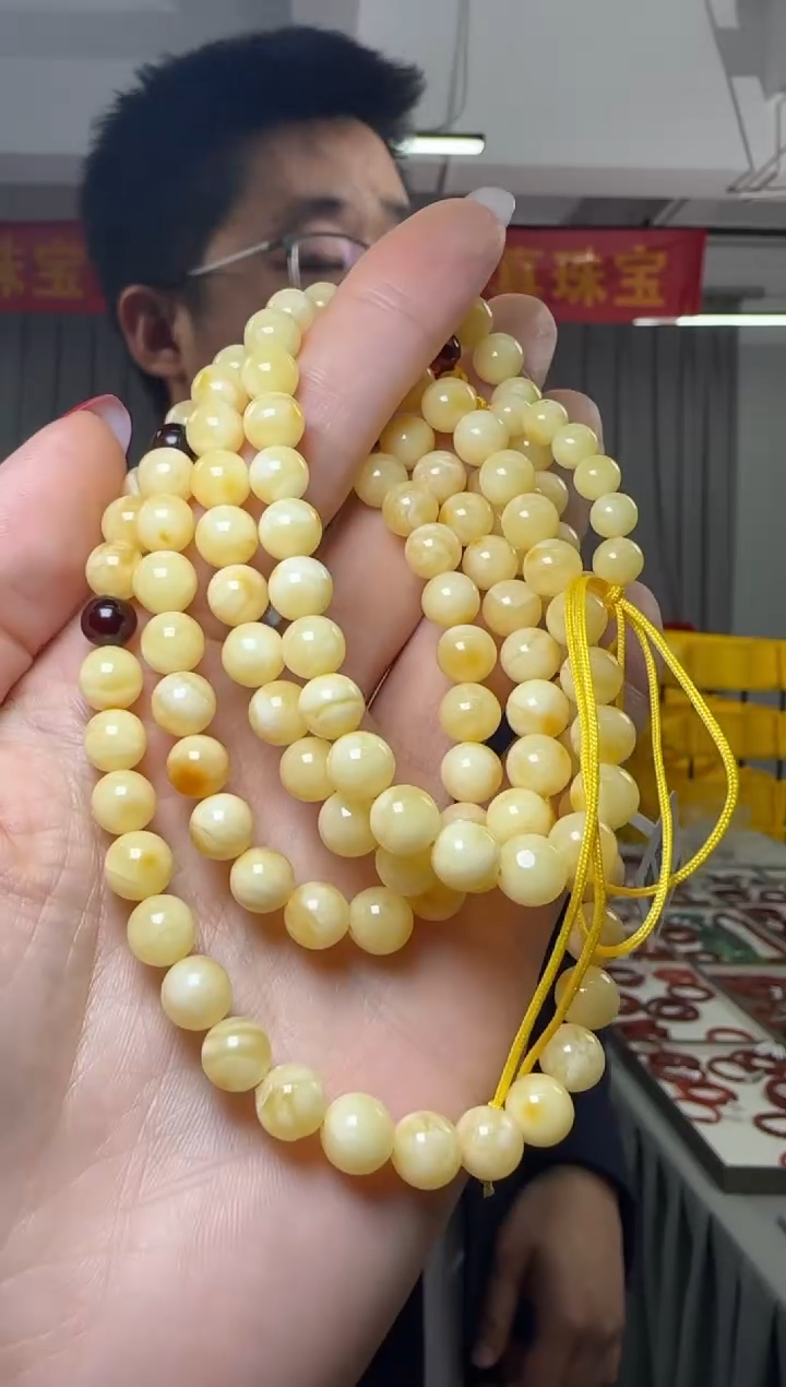 【闪购商品】蜜蜡项链未镶嵌满蜜白花108颗项链约7-7.5mm