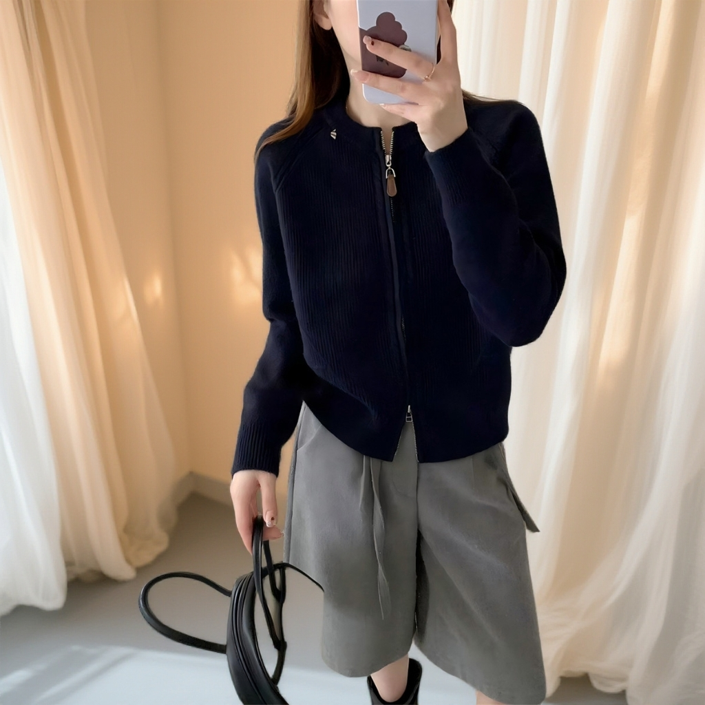 常规圆领针织老钱风长袖毛针织衫休闲短款时尚百搭