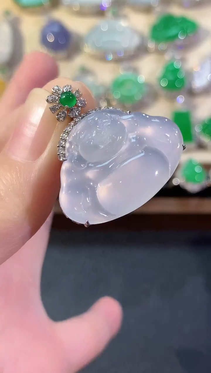 吊坠(不含链)18K金镶嵌翡翠冬日珠宝Q121