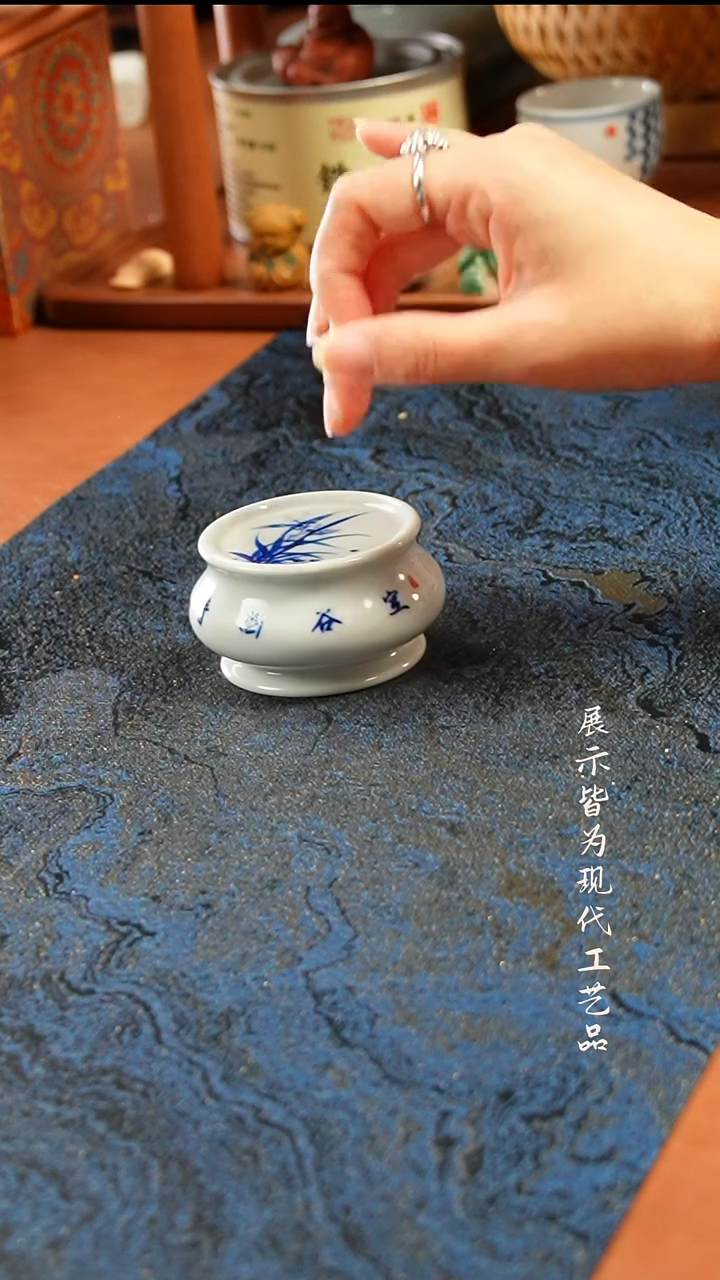 柚野写意竹子盖碗