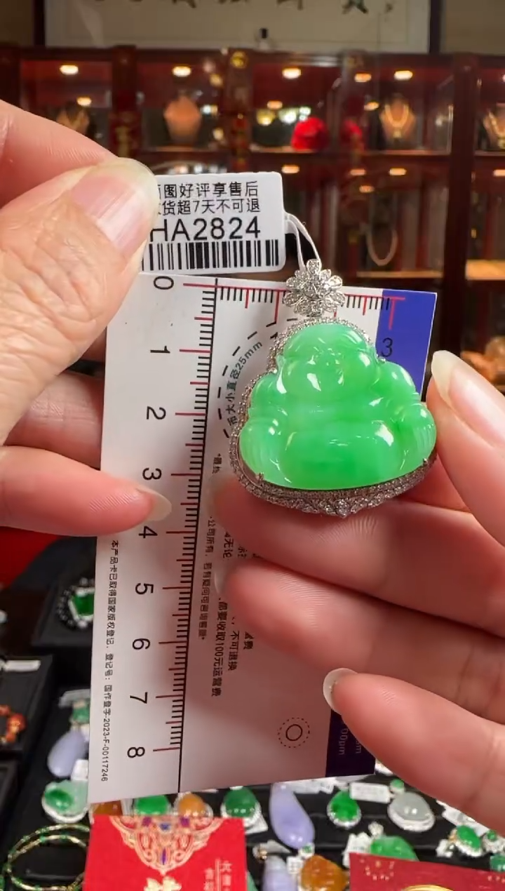 【闪购商品】翡翠颈饰18K金镶嵌HA2824 冰阳绿佛公